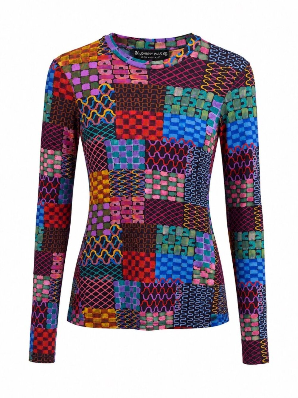 Johnny Was Isadora Waves Mesh Sleeve Top XS Nylon Spandex Lightweight Vibrant De